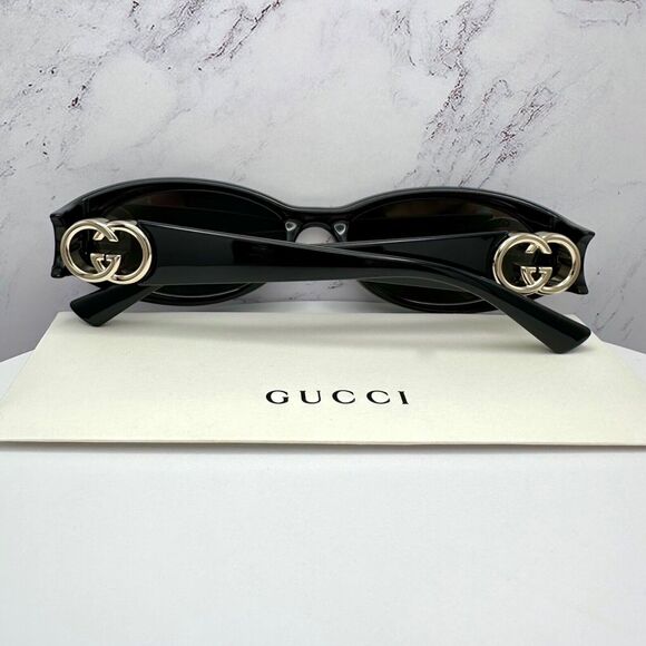 New Gucci Sunglasses Hailey Bieber Collaboration Black Slim Oval Gold GG Logo main image 9